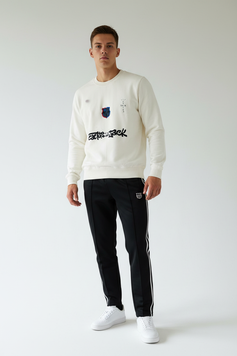 cream-colored FC Barcelona x Cactus Jack sweatshirt