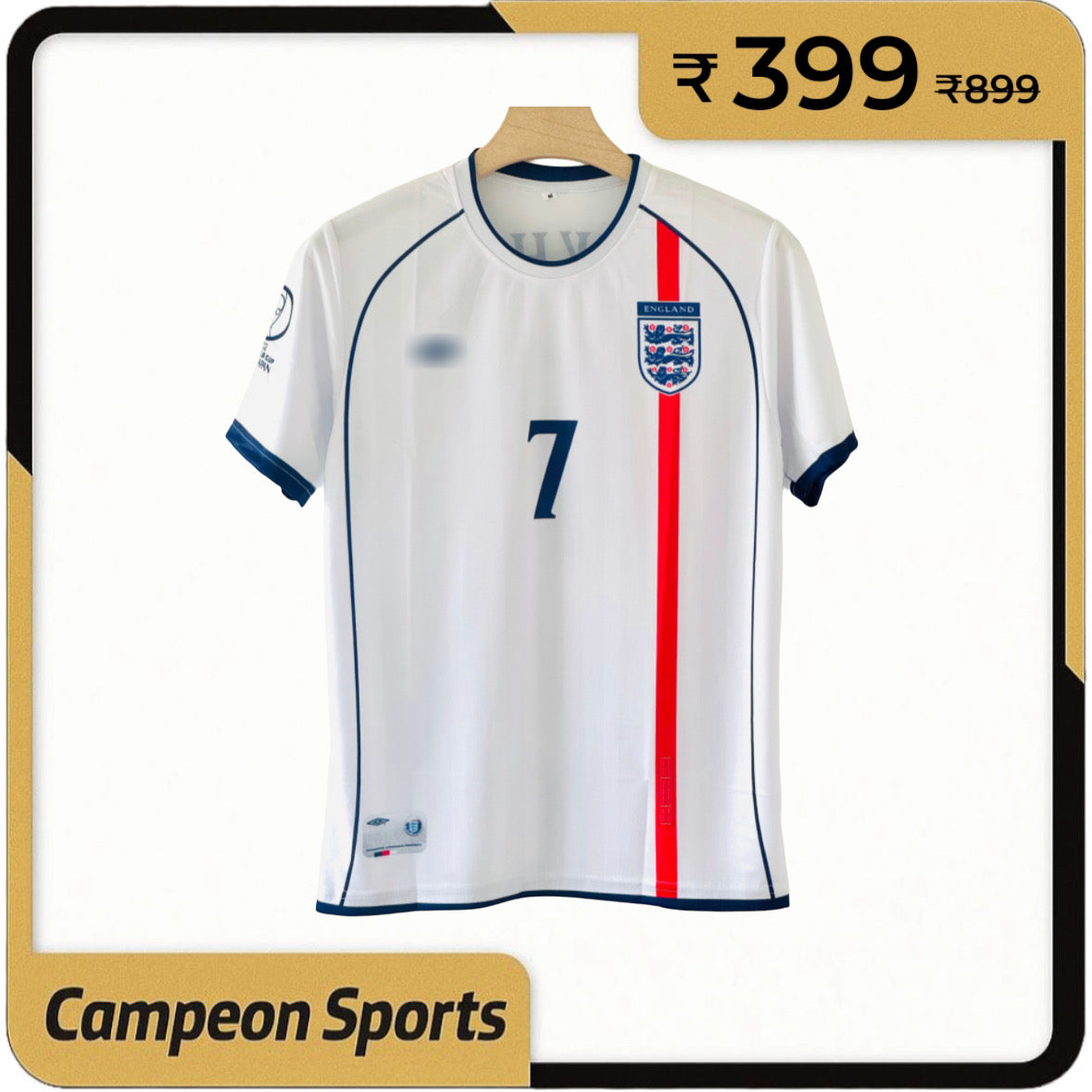 England 2001-02 David Beckam Retro Jersey Round neck