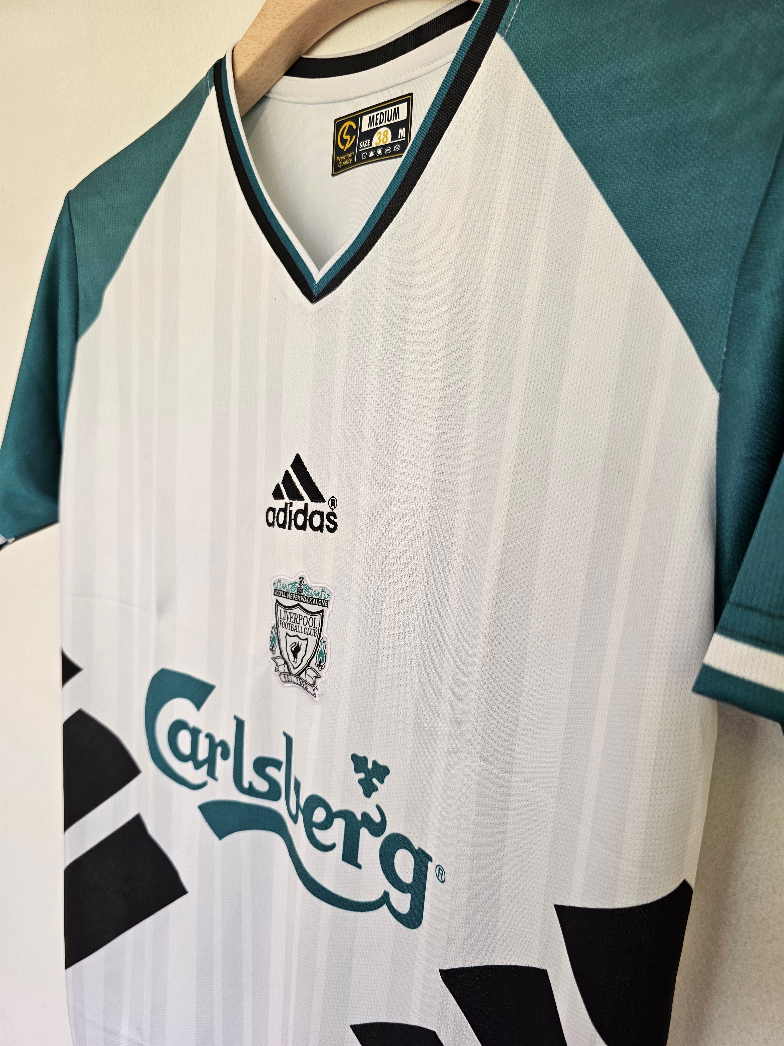 1994-95 Liverpool Away Jersey - Retro White & Teal Embroidered Edition