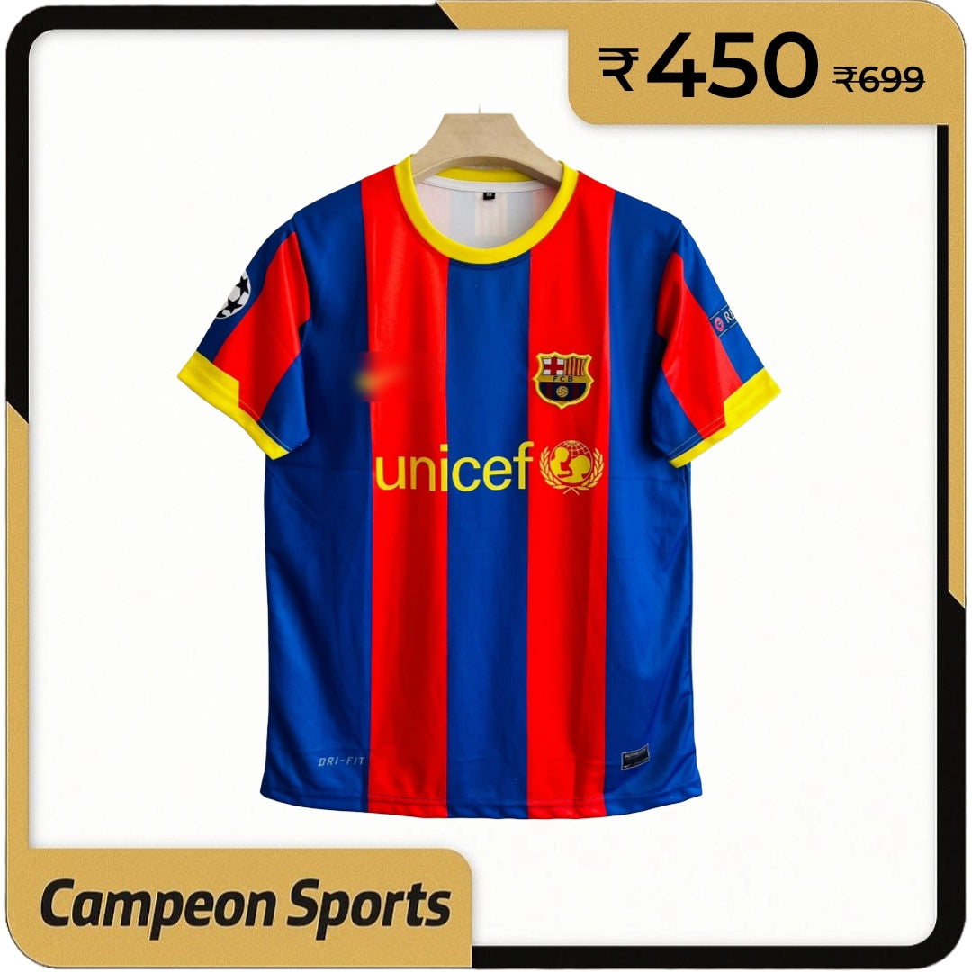 2010-11 Barcelona Home Kit - Classic Blaugrana Jersey Messi Version with Embroidered Design