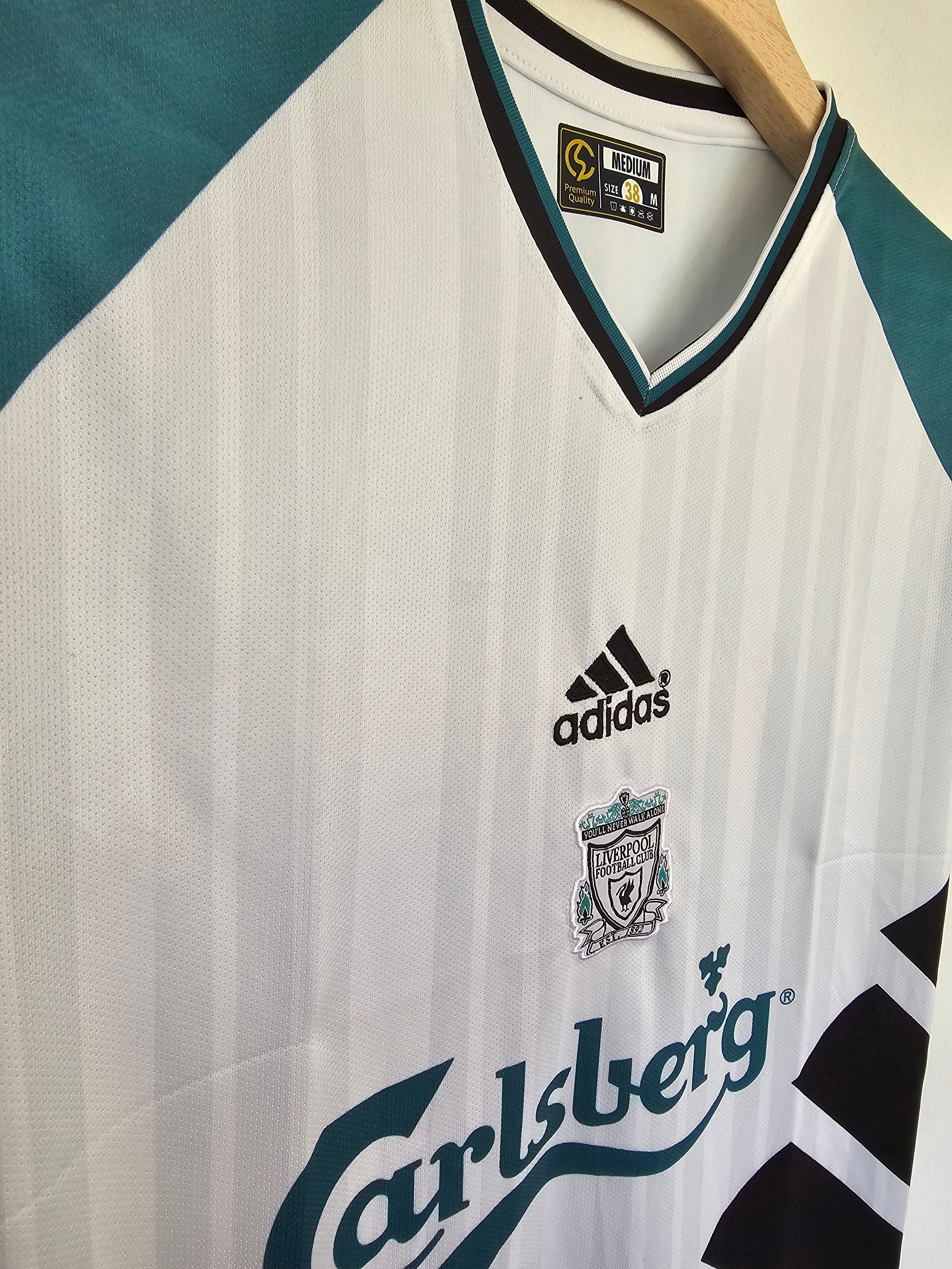 1994-95 Liverpool Away Jersey - Retro White & Teal Embroidered Edition