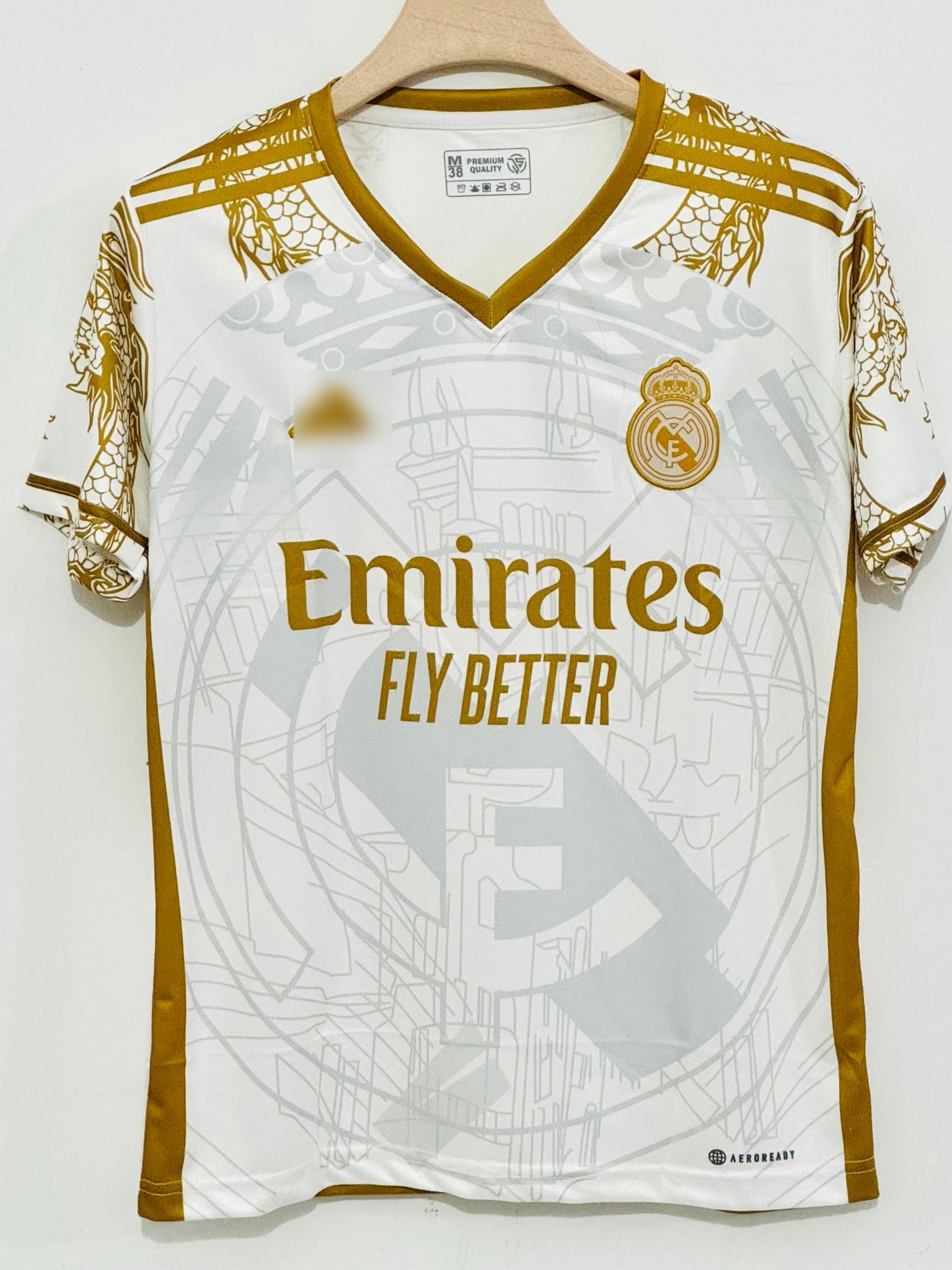 Unleash Royal Power with the 2024-25 Real Madrid Gold Dragon Jersey – Embroidery Edition