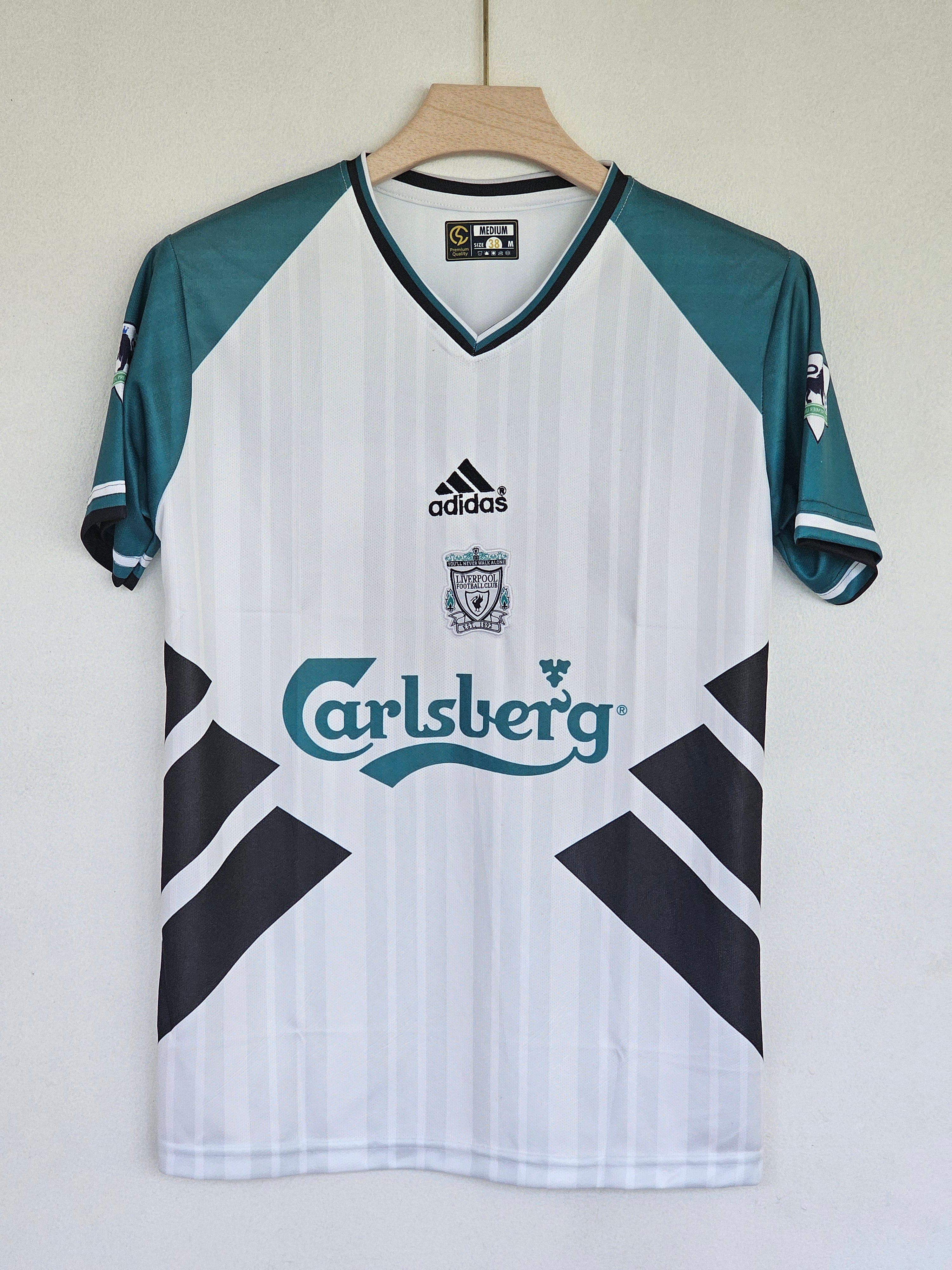 1994-95 Liverpool Away Jersey - Retro White & Teal Embroidered Edition